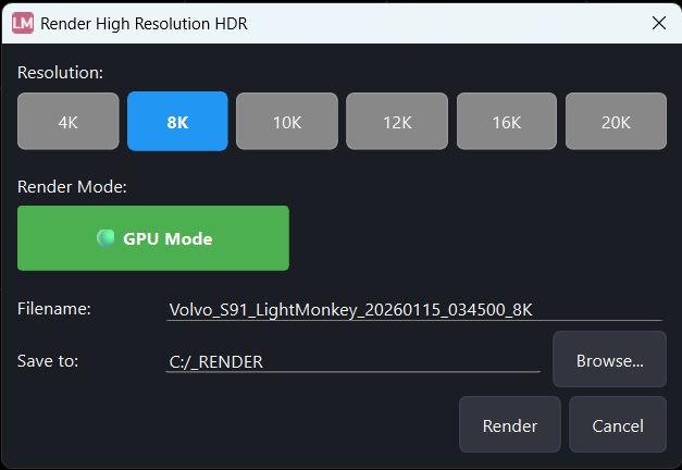 High Resolution Export Dialog
